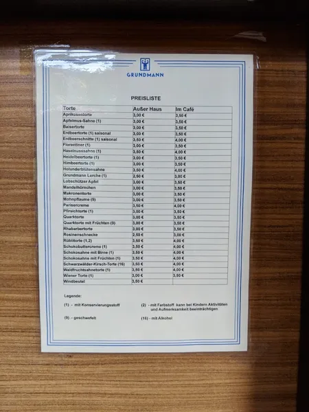 menu 2 of Café Grundmann