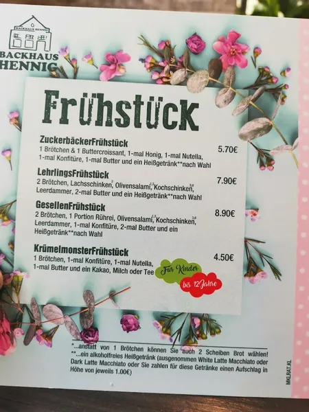 menu 0 of Backhaus Hennig - Backcafé