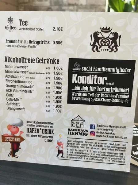 menu 1 of Backhaus Hennig - Backcafé