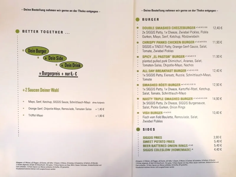 menu 0 of SIGGIS v/gan burger & co - Maxvorstadt