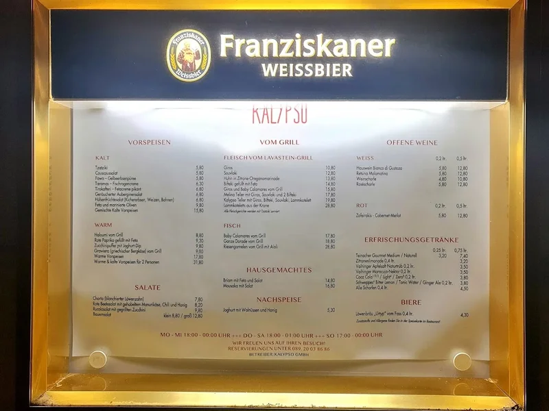 menu 2 of Taverna Kalypso