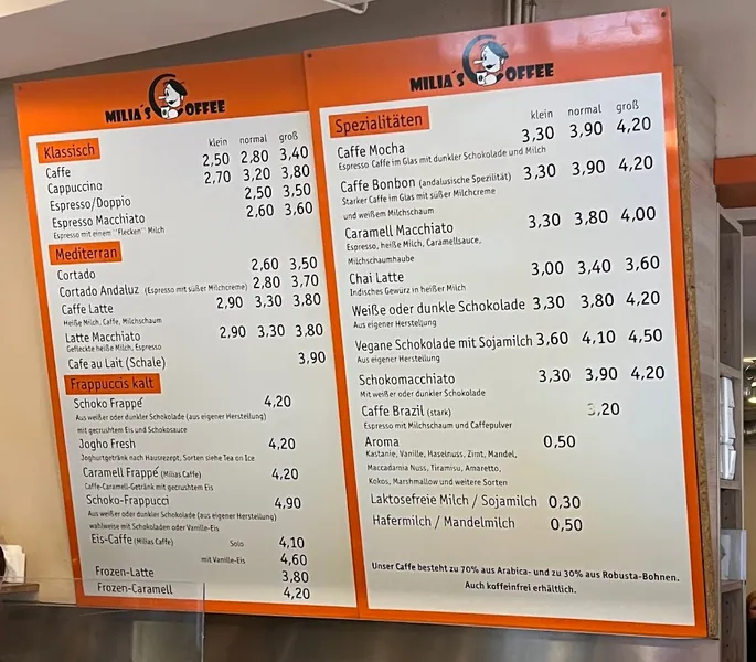 menu 0 of Milia's Coffee