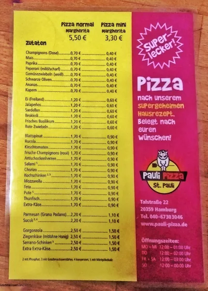 menu 1 of Pauli Pizza