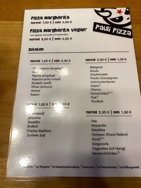 menu 2 of Pauli Pizza