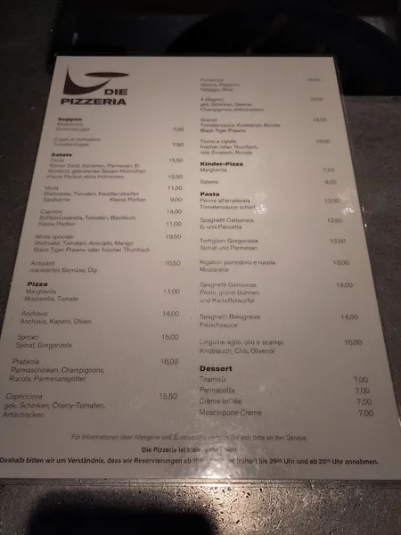 menu 1 of Die Pizzeria