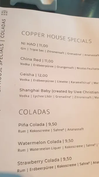 menu 1 of COPPER HOUSE