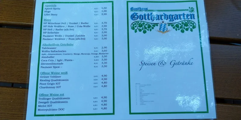 menu 2 of Gasthaus Gotthardgarten
