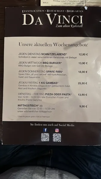 menu 1 of Da Vinci