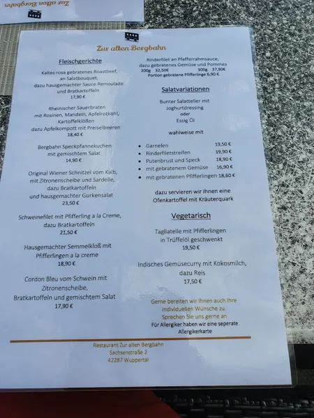 menu 1 of Zur alten Bergbahn - Wuppertal