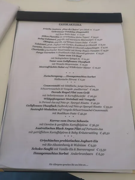 menu 0 of Cavos