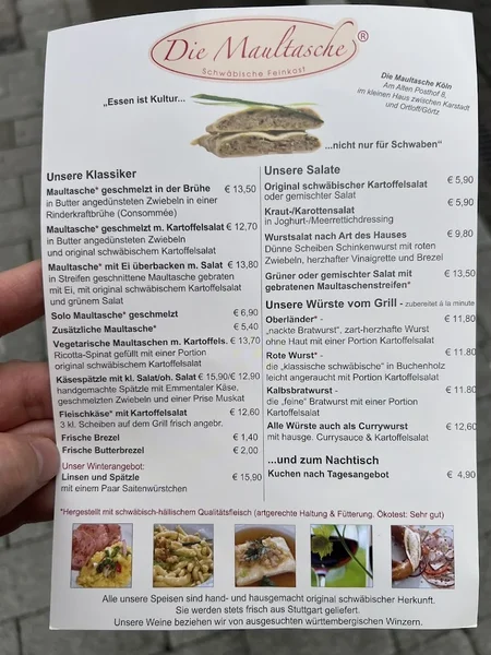 menu 0 of Die Maultasche Köln - Schwäbische Feinkost