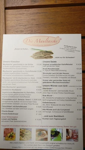 menu 1 of Die Maultasche Köln - Schwäbische Feinkost