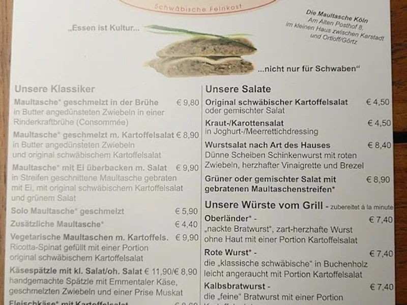 menu 1 of Die Maultasche Köln - Schwäbische Feinkost