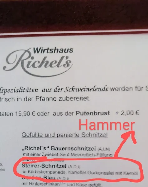 menu 2 of Wirtshaus Richel's