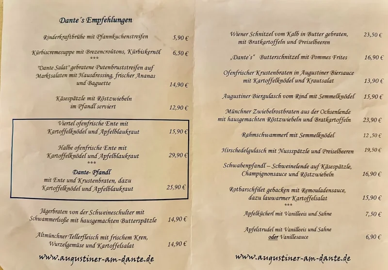 menu 0 of Augustiner am Dante