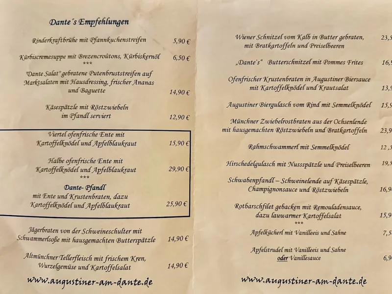 menu 0 of Augustiner am Dante