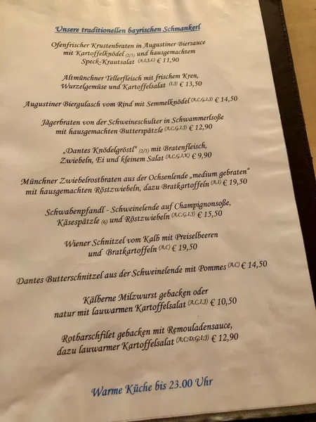 menu 1 of Augustiner am Dante