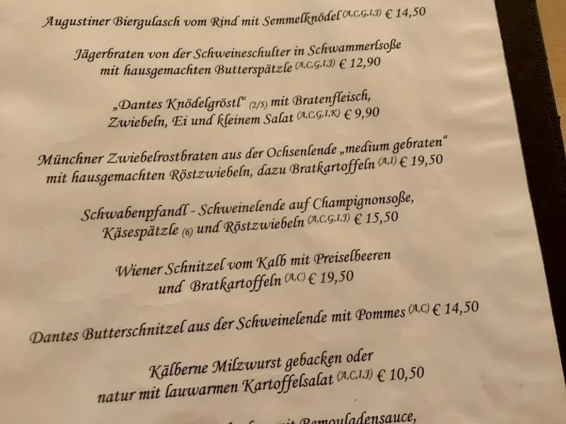 menu 1 of Augustiner am Dante