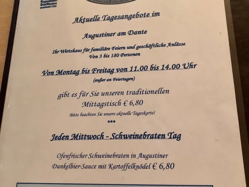 menu 2 of Augustiner am Dante