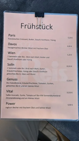 menu 1 of Pavillon Bäckerei Reis