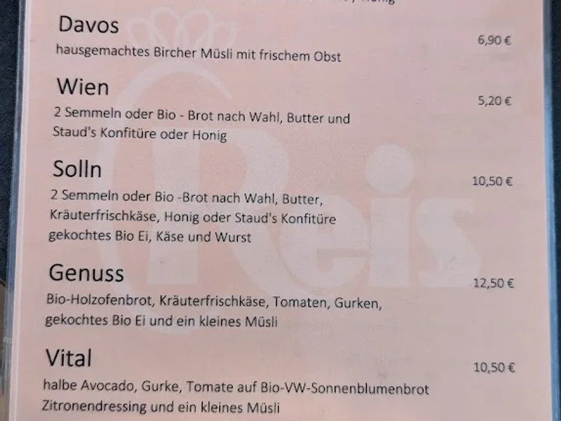 menu 1 of Pavillon Bäckerei Reis