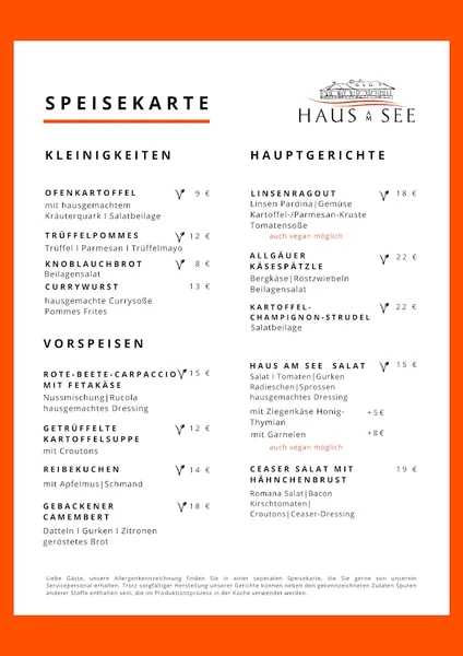menu 1 of HAUS AM SEE
