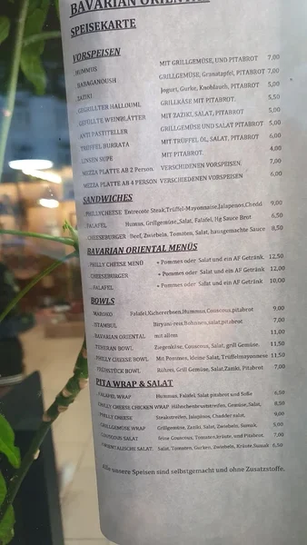 menu 2 of Bavarian Oriental