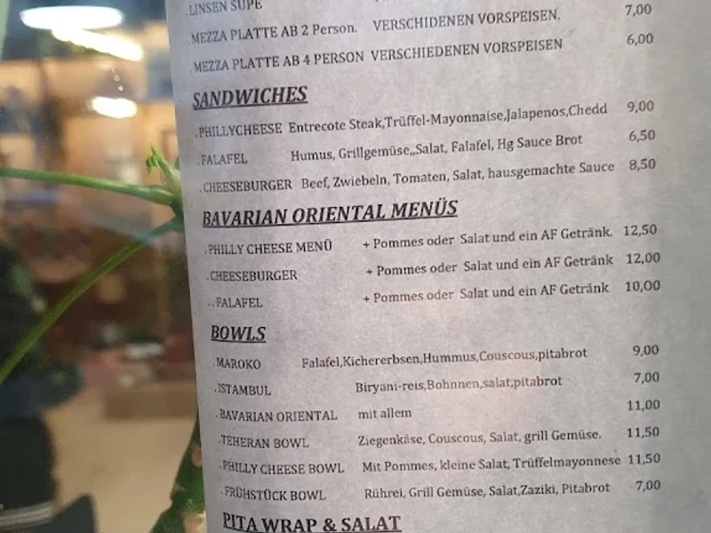 menu 2 of Bavarian Oriental