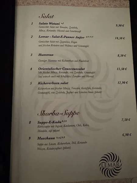 menu 0 of Lemar Restaurant