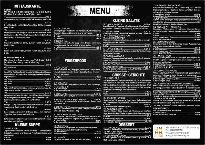 menu 0 of JA AN Restaurant - Altona