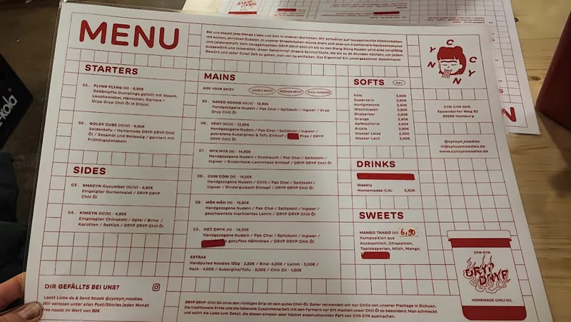 menu 1 of CYN CYN Handpulled Noodles