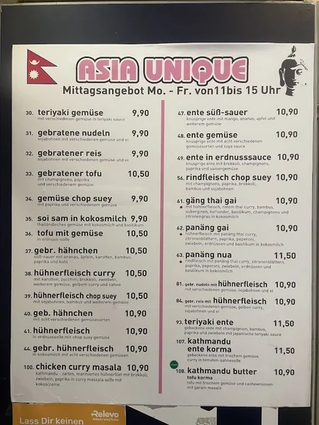 menu 0 of Asia Unique