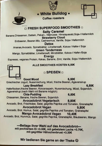 menu 1 of White Bulldog Kaffeerösterei