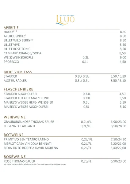 menu 0 of LUJO Seecafé & Restaurant am Baldeneysee