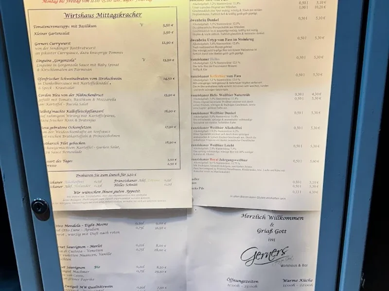menu 1 of Gerners Wirtshaus & Bar