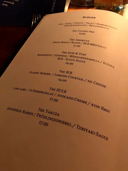 menu 2 of Burger & Lobster Bank