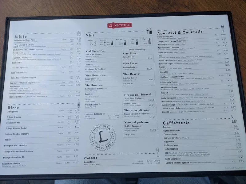 menu 2 of L'Osteria Frankfurt am Main