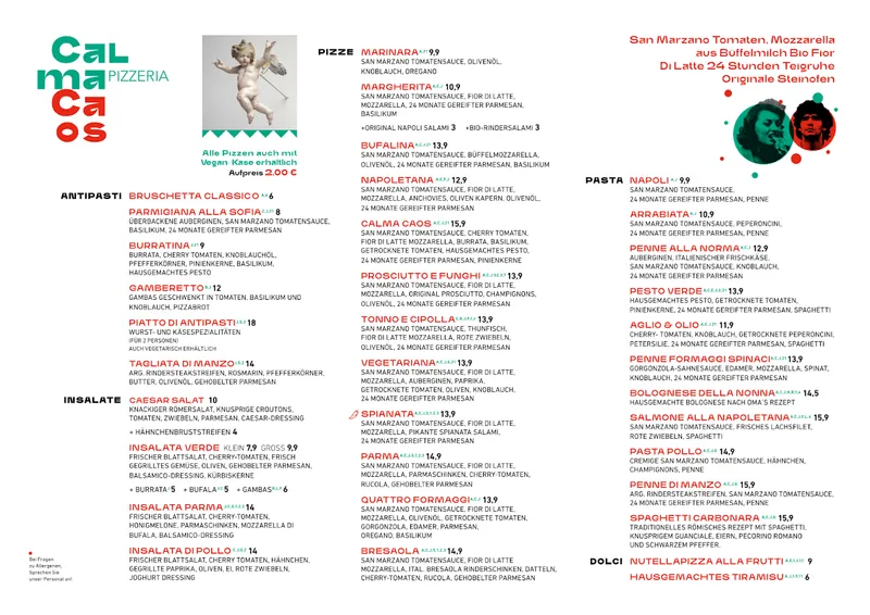 menu 1 of Pizzeria Calma Caos