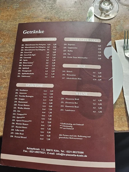 menu 0 of La Piazzetta