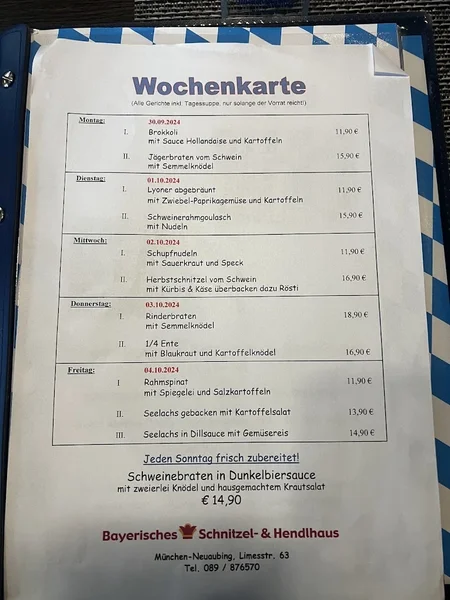 menu 0 of Bayerisches Schnitzel- & Hendlhaus Aubing