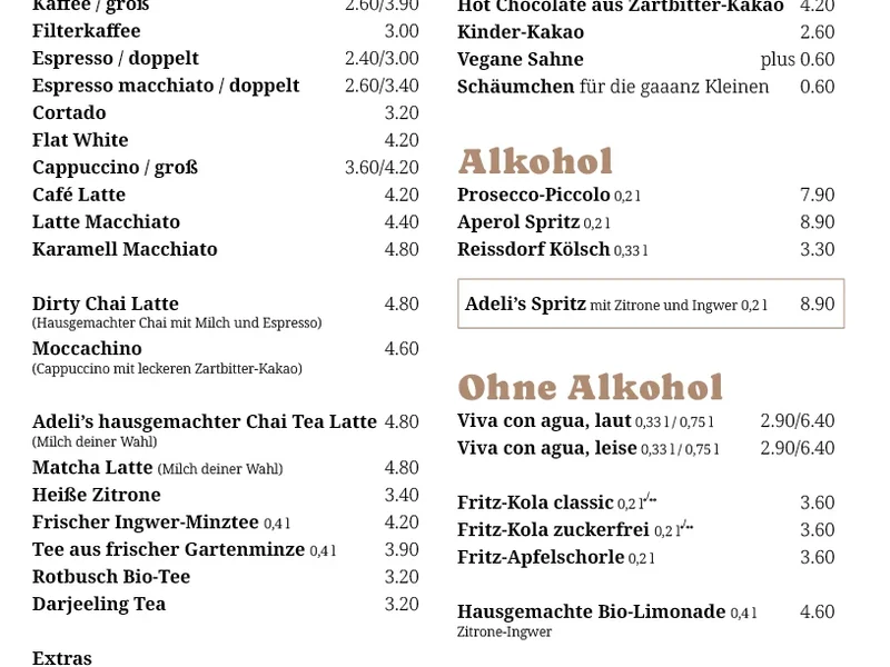 menu 1 of Kaffee und Kuchen