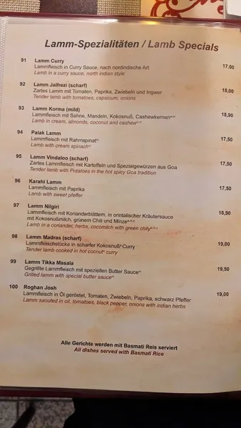 menu 2 of India House
