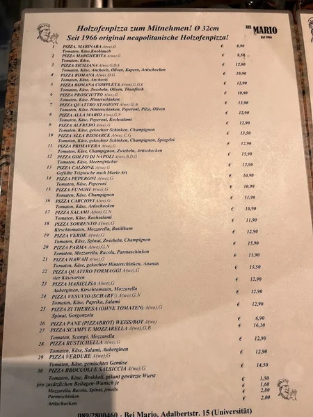 menu 0 of Ristorante Pizzeria Bei Mario