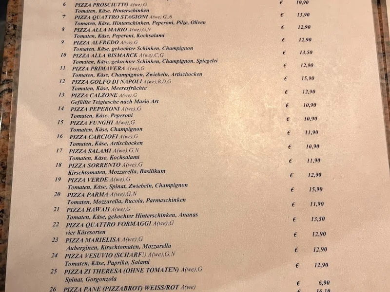 menu 0 of Ristorante Pizzeria Bei Mario