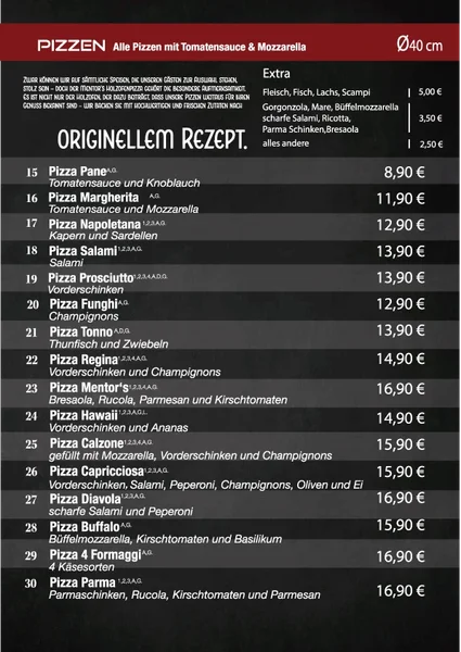 menu 2 of Mentor's Holzofenpizza Restaurant Bar