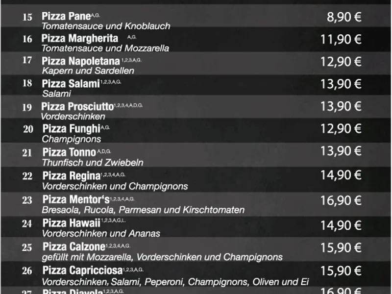 menu 2 of Mentor's Holzofenpizza Restaurant Bar