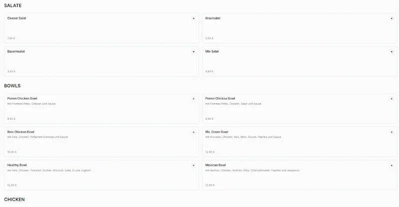 menu 0 of Chicken and Fries