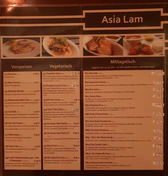 menu 2 of Asia Lam Restaurant