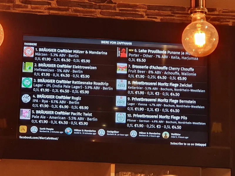 menu 0 of BierCafé West