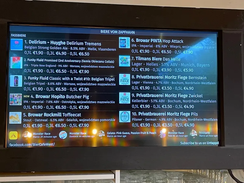 menu 1 of BierCafé West